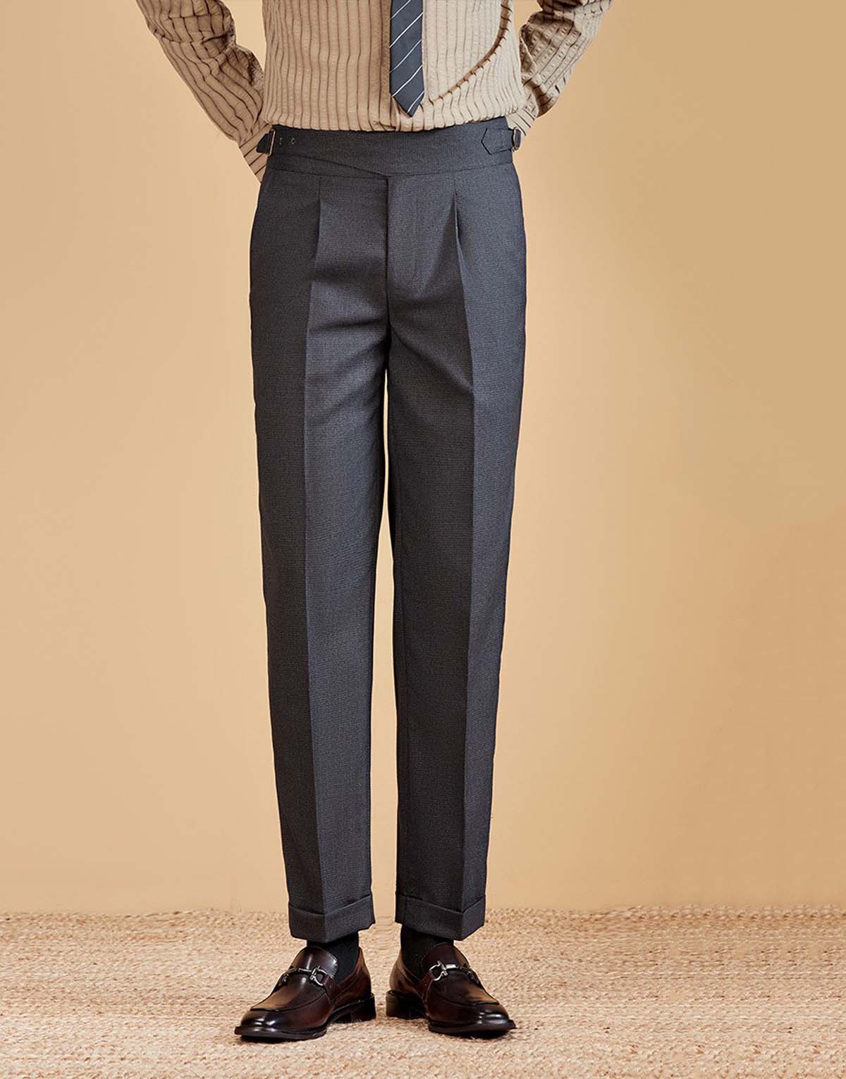 Single-pleat adjustable high-waist men's trousers-mp-835